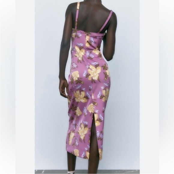 NWT Zara Purple Mauve floral flower corset bustier midi long dress size S - Picture 2 of 7